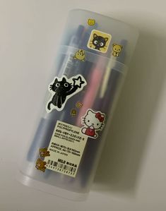 the hello kitty stickers are in a clear tube with plastic wrapper on it