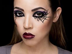 Spider Witch Makeup, Spider Woman Halloween, Black Widow Makeup, Spider Web Makeup, Halloween Makeup Witch, Halloween Make-up Looks, Spider Costume