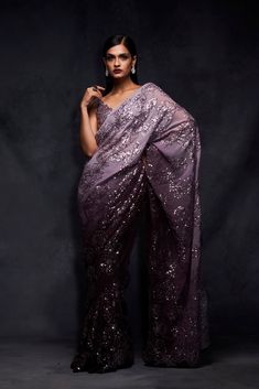 Ombre Sequin Saree – Studio East6 Ombre Saree, Sequins Saree, Seema Gujral, Gold Lehenga, Sequin Saree, Embroidered Crop Tops, Indian Fashion Saree, Anarkali Kurta, Modern Vintage Fashion