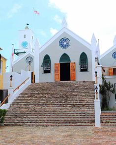 a church with steps leading up to it