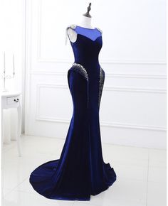 Court Train Prom Dress, Royal Blue Evening Gown, Sheer Prom Dress, Train Prom Dresses, Womens Evening Gowns, Blue Mermaid Prom Dress, Blue Evening Gowns, Simple Prom Dress, Velvet Gown