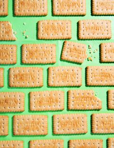 some crackers that are on a green surface