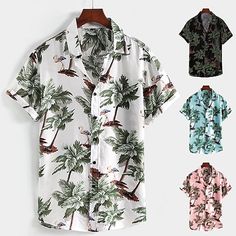 Category:Shirt; Season:Spring  Summer; Fabric:Polyester; Sleeve Length:Short Sleeve; Look After Me:Hand wash,Washable,Wet and Dry Cleaning; Gender:Men's; Style:Casual,Designer,Hawaiian,Comfortable; Tops Type:Shirt,Summer Hawaiian Shirt,Aloha Shirt; Occasion:Outdoor,Street,Daily; Fit Type:Regular Fit; Pattern:Palm Tree,Coconut Tree,Tropical Plants; Design:Button-Down; Neckline:Collar; Brand:OUKU; Front page:FF; Listing Date:06/15/2021; Production mode:External procurement; Bust:; Length:; Shoulde Tree Palm, Mens Shirts Online, Vintage Hawaiian Shirts, Coconut Tree, Comfortable Tops, Mens Hawaiian Shirts, Aloha Shirt, Green And Khaki, Slim Fit Shirt