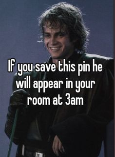 a man in darth vader costume holding a stick with the caption if you save this pin he will appear in your room at 3am