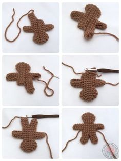 the crocheted teddy bear is being worked on