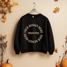 Fall Black Sweatshirt With Custom Print, Fall Sweater With Custom Print And Crew Neck, Fall Crew Neck Sweater With Custom Print, Fall Crew Neck Sweater With Branding, Design Software, Software Design, Your Design, Mock Up, Fall Autumn