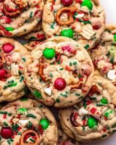 christmas cookies with candy and pretzels on top