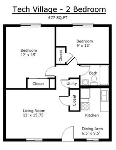 the floor plan for a two bedroom apartment with an attached kitchen and living room area