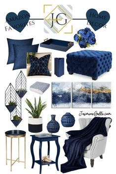 blue and gold living room mood board