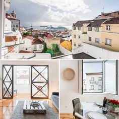 four different views of houses and buildings from the top floor to the bottom, below