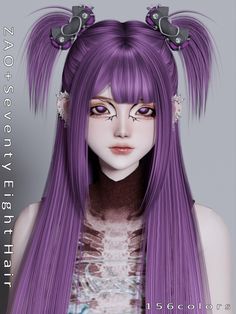 an animated image of a woman with long purple hair and cat ears on her head