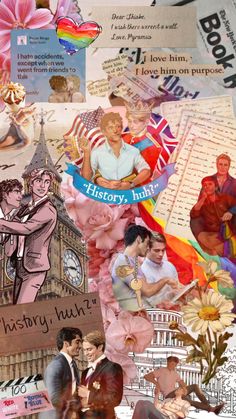 the collage shows many different people and things that are depicted in this image, as well as flowers