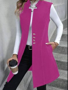 Outfit Chaleco Largo, Corporate Uniforms, Chic Outfits, Winter Fashion, Casual Fashion, Blazer, My Style, Pink