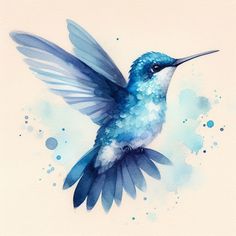 a watercolor painting of a hummingbird in flight