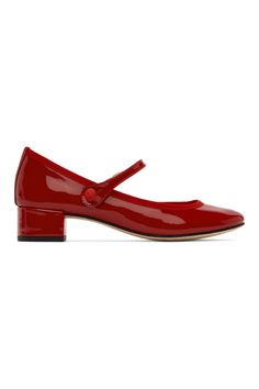 Repetto: Red Patent Rose Mary-Jane Heels | SSENSE Red Mary Janes, Rose Mary, Mary Jane Heels, Patent Leather Heels, Red Button, Small Things, Leather Heels, Shopping List, Mary Janes