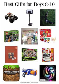 the best gifts for boys 8 - 10 years old are on display in this poster