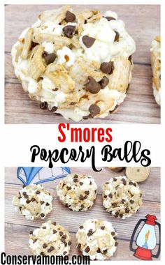 s'mores popcorn balls recipe with chocolate chips and marshmallows