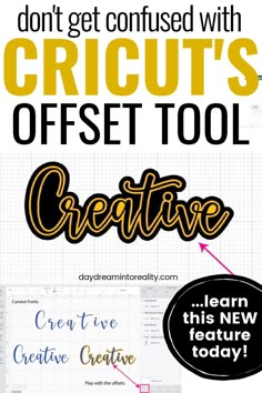 the words cricut's offset tool are shown in different font styles