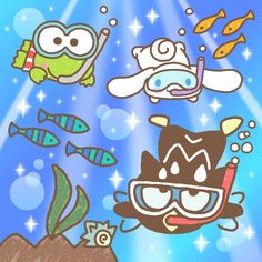 an underwater scene with fish and sea creatures