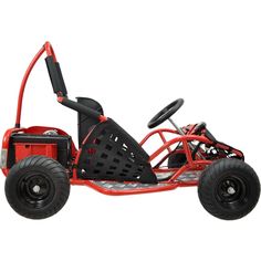 an orange and black go kart with wheels