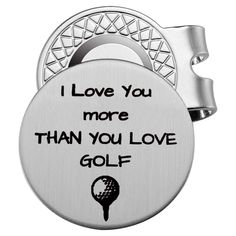 i love you more than you love golf bottle opener cover in stainless steel with an image of a golf ball on it