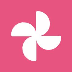 a pink background with a white flower in the center and an arrow at the bottom