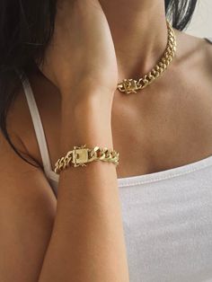 "🌺 Pick your FAV 🌺 1. 14.5\" Gold Miami Cuban Link Choker 2. 7\" Matching Miami Cuban Bracelet Purchase Matching Bracelets here: https://bit.ly/Cubanbracelets 🌼 These are one of the absolute hottest styles of the season! 🌼 Links are large about 8mm 🌼 See Last photo for clasp stye to secure your piece. 🌺 Care Instructions: -We always recommend anything that is not solid gold to avoid liquids, perfumes and lotions. Don't worry our beautiful pieces will hold up to the elements of daily life, Gold Cuban Link Chain Bracelet For Gift, Gold Plated Cuban Link Bracelet As Gift, Cuban Link Gold Chain Bracelet As Gift, Cuban Link Chain Gold Bracelet As Gift, Cuban Link Chain Bracelet For Gift, Gold-plated Cuban Link Chain Bracelet, Gold Cuban Link Chain Necklace As Gift, Gold Cuban Link Jewelry With Adjustable Chain, Gold Plated Chunky Cuban Link Chain