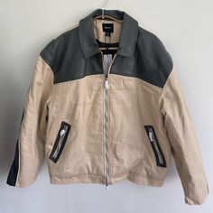 Twill/Faux Leather Bomber Jacket From Nasty Gal. Never Worn, With Tags. Silver Hardware, Stitch Detailing And Adjustable Snap Buckles On Sides. Retro Khaki Outerwear For Fall, Retro Cream Outerwear For Fall, Casual Cream Leather Jacket For Fall, Flannel Jacket Women's, Pink Faux Fur Jacket, Cropped Faux Leather Jacket, Sleeveless Puffer, Flannel Jacket, Brown Jacket