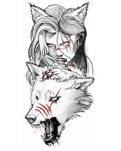 two people with blood on their faces and one is holding a wolf's head