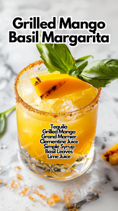 Grilled Mango Basil Margarita Coconut Lime Margarita Recipe, Mango Margaritas, Lime Margarita Recipe, Mango Chili, Mango Cocktail, Limoncello Cocktails, Margarita Ingredients, Chili Mango, Lime Margarita