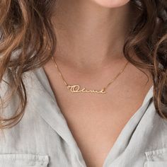 Mon Petit Name Necklace - Gold Plated | Oak & Luna Name Necklace Gold, Dainty Diamond Necklace, Gold Name Necklace, Dainty Gold Necklace, Diamond Cross Pendants, Gold Diamond Necklace, 14k Gold Necklace, Valentines Necklace, Moon Necklace