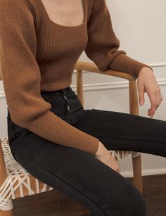 Brown Square Neckline Sweater Style Parisienne, Pullover Outfit, Fashion Minimalist, Perfect Style, Soft Grunge, Looks Style