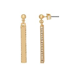 Add the finishing touch to your outfit with these Emberly gold tone glass stone linear bar drop earrings. Click on this JEWELRY & WATCHES GUIDE to learn about fit, styles, materials and more! Add the finishing touch to your outfit with these Emberly gold tone glass stone linear bar drop earrings. Click on this JEWELRY & WATCHES GUIDE to learn about fit, styles, materials and more! FEATURES Earring dimensions: 44.4mm Backings: post Nickel free Metal: brass, steel, zinc Material: glass Plating: gold tone Finish: polished ImportedRESPONSIBLE Contains at least 50% recycled metal 9% Brass, 1% cubic zirconia, 10% steel, 60% zinc, 20% glass stone Not appropriate for children 14 years old and younger. Size: One Size. Color: Clear. Gender: female. Age Group: adult. Bar Earrings, Recycled Metal, Gender Female, Jewelry Earrings Dangle, Cubic Zirconia, Jewelry Watches, Age Group, Gold Tones, Dangle Earrings