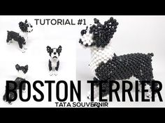 the boston terrier beaded pattern is shown in black, white and grey colors