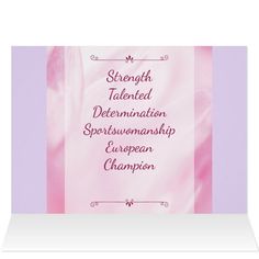 a card with the words strength, talented determination, sportsmanswanship and european champion