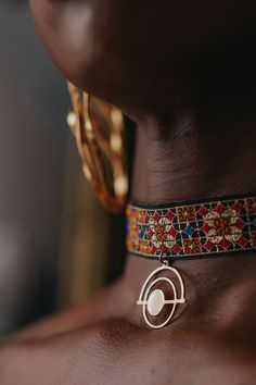 A sienna mosaic choker with a geometric cosmic pendant. Standard length is 16 inches. Adjustable Geometric Metal Jewelry, Kenyan Jewelry, Cosmic Jewelry, Indian Accessories, Weird Jewelry, Flowy Style, Geometric Fashion, Metal Choker, Beautiful Chokers