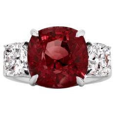 An exquisite 2.54 carat cushion ruby certified by GRS, GIA mozambique origin color defined as PIGEON'S BLOOD VIVID RED side diamonds are half moons and weight 1 carat e color vvs clarity set in solid platinum Blood Ruby, Half Moons, Ruby Diamond Ring, Contemporary Engagement Rings, Ruby Diamond Rings, Modern Engagement Rings, Jewels Rings, Family Jewellery, Italian Jewelry