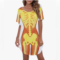 Funny Women's Body Printed T Shirt Short Sleeve Beach Cover Sz M Costume Nwt Stretch Short Sleeve T-shirt For Vacation, Stretch T-shirt For Vacation With Short Sleeves, Vacation T-shirt With Stretch, Short Sleeve, Casual Yellow T-shirt For Loungewear, Stretch Graphic Print T-shirt For Beach, Yellow Summer Tops For Loungewear, Yellow Stretch Tops For Beach Season, Yellow Stretch Casual T-shirt, Casual Yellow Stretch T-shirt