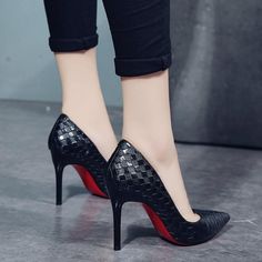 Red Bottom High Heels, Pointed High Heels, Black Platform Shoes, Women Platform Shoes, Casual Leather Shoes, Red Bottom, Hijab Chic, Shoes High