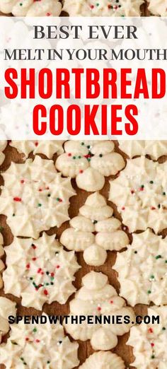 shortbread cookies with white frosting and sprinkles on top, in the middle