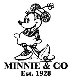 the logo for minnie and co est 1932, which has been drawn in black and white