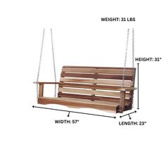 a wooden swing with measurements for the width