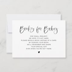 a white card with the words books for baby written in cursive writing on it