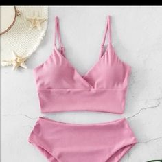 Pink Two-Piece Swimsuit. Brand New With Tags And Hygiene Liner. Never Been Worn Still In Package. Pool Wear, Beach Pink, Tankini Swimsuits For Women, Tankini Swimsuit, Swimsuit Design, Flamingo Pink, High Waist Pants