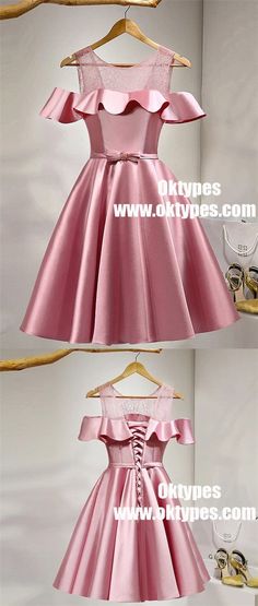 Pink Off Shoulder Satin Girls Cocktail Homecoming Dresses, TYP0962 Wedding Dresses Boho, Pink Flower Girl Dresses, Most Beautiful Wedding, Most Beautiful Wedding Dresses, Dresses Boho, Wedding Gloves, Wedding Dresses Satin, Sweetheart Dress, Perfect Wedding Dress