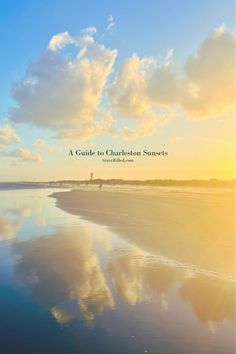 the cover of a guide to charleston sunsets, featuring an ocean and beach scene