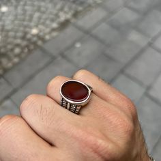 Oval Agate Stone Ring , Men Sterling Silver Handmade Ring , Red Dark Agate Stone Ring , 925k Sterling Silver Ring , Gift For Him ★Item Details * Gender : Male / Female * Material : 925K Sterling Silver * Total weight :  13 Grams * Gemstone :  Red Agate Ring  ✔ Ready to Ship in 1-2 Business Days .. ✔ Shipped to the Worldwide 1-5 business days with free shipping... ✔ The product will be sent to you with a handmade wooden box to avoid any damage during shipping... ✔ Visit our store, browse other Me Male Rings Aesthetic, Simple Stone Ring, Stone Ring Men, Stone Rings For Men, Demon Aesthetic, Aesthetic Rings, Red Stone Ring, Handmade Wooden Boxes, Stone Jewellery