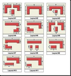 the different types of sofas are shown in red and white