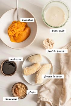 ingredients to make pumpkin pie on a white table