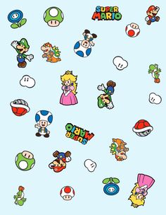 an image of mario and luigi in the sky with many different characters on it's back